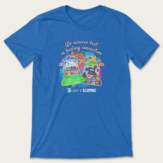 Be Well Bell 988 Tee - Heather True Royal