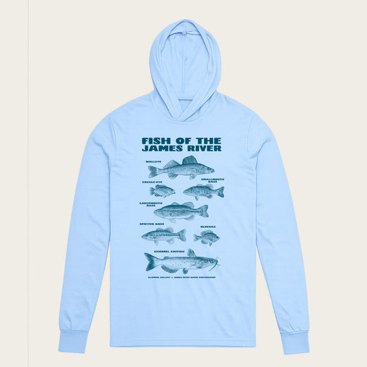 Fish Of The James Sun Hoodie - Heather Columbia Blue